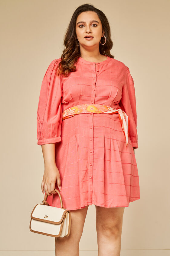 Coral Solid Straight Dress, Coral, image 4